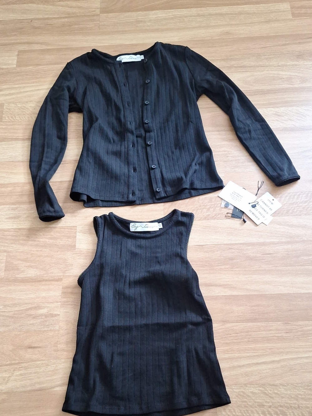 Xs Black Ribbed Tank Top & Cardigan Set Bytess Colle Tion New With Tag